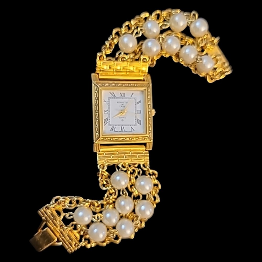 Vintage Kenneth Jay Lane Faux Pearl Multi Strand Bracelet Watch KJL New Battery